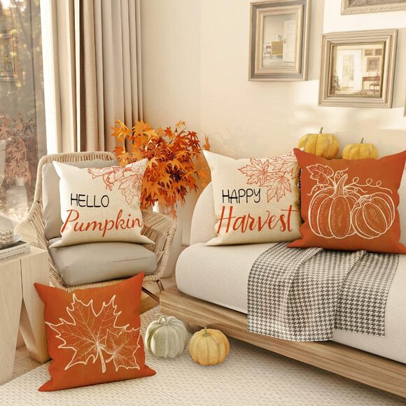 New Fall Decor Pillow Covers 18x18 Set of 4 - Picture 2 of 9
